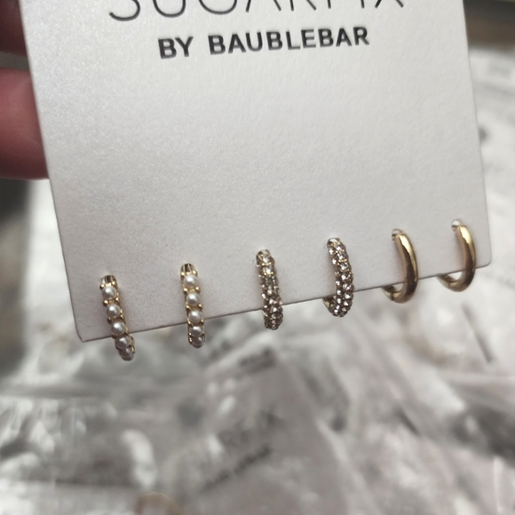 Reseller Lot Baublebar Gold Crystal Gold Pearl Hoop Earring Set SUGARFIX 10 Pcs - Picture 5 of 5